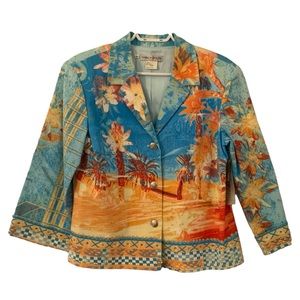 Vintage Nancy Bolen City Girl Cotton Jacket Tropical Pattern Vacation Size M